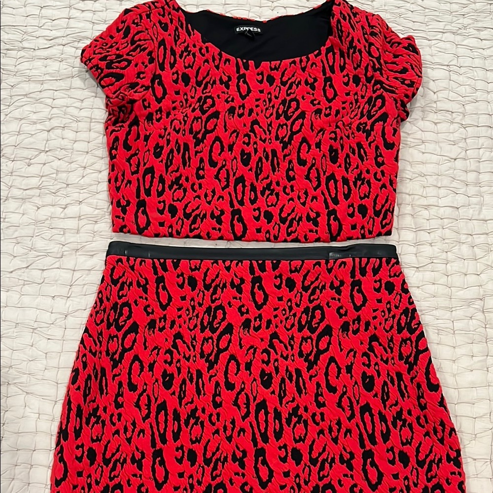 Express Red Leopard Print Skirt set